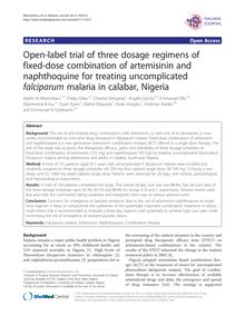 Open-label trial of three dosage regimens of fixed-dose combination of artemisinin and naphthoquine for treating uncomplicated falciparum malaria in calabar, Nigeria