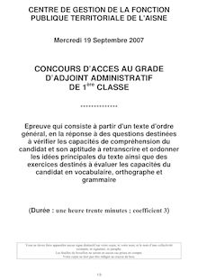 Français 2007 Concours externe interne 3ème voie Adjoint administratif territorial de 1ère classe