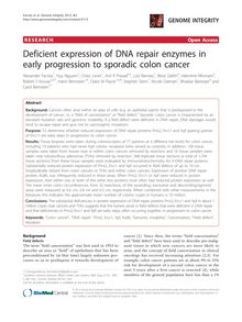 Deficient expression of DNA repair enzymes in early progression to sporadic colon cancer