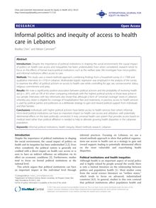 Informal politics and inequity of access to health care in Lebanon