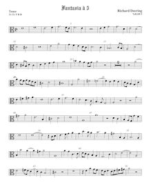 Partition ténor viole de gambe, alto clef, fantaisies pour 5 violes de gambe par Richard Dering