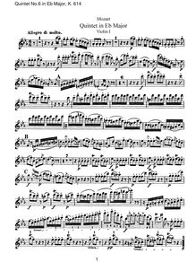Partition violon I, corde quintette No.6, E♭ major, Mozart, Wolfgang Amadeus
