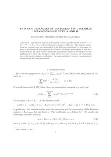TWO NEW TRIANGLES OF q INTEGERS VIA q EULERIAN POLYNOMIALS OF TYPE A AND B