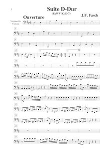 Partition violoncelles / Basses, Ouverture- en D major, FaWV K:D7