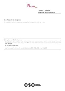 Le fou et le migrant  - article ; n°1 ; vol.94, pg 41-58