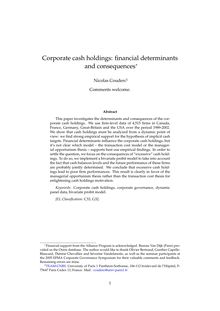 Corporate cash holdings: financial determinants and consequences