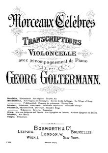 Partition violoncelle et partition de piano, partition de violoncelle, Schwanengesang par Franz Schubert