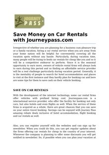 Save Money on Car Rentals with Journeypass.com