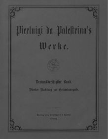 Partition complète, Supplementus IV, Palestrina, Giovanni Pierluigi da