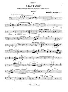 Partition basson, Sextet pour Piano et vents, Reuchsel, Amédée