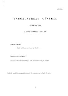 Italien LV1 2006 Sciences Economiques et Sociales Baccalauréat général