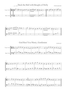 Partition Version pour ténor / basse violes de gambe / viole de gambe /  violoncelle, chants, 11 Famous Christmas chants pour two instruments