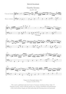 Partition complète, gambe Sonata, Sonata in D major for viola da gamba and basso continuo par Dietrich Buxtehude