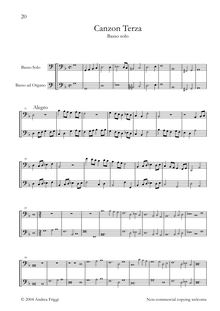 Partition complète, Canzon Terza Basso solo, Frescobaldi, Girolamo