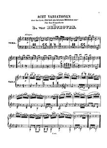 Partition complète, 8 Variations on pour Song  Ich hab ein kleines Huttchen nur  par Ludwig van Beethoven
