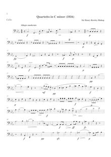 Partition violoncelle, corde quatuor, C minor, Bishop, Henry Rowley
