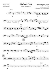 Partition violoncelles / Basses, Symphony No.4, D major, Mozart, Wolfgang Amadeus