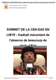 SOMMET DE LA CEN-SAD EN LIBYE : Kadhafi mécontent de l absence de ...