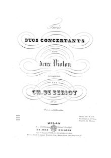 Partition parties complètes, 3 Concertant duos, Bériot, Charles-Auguste de