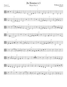Partition ténor viole de gambe 2, alto clef, en Nomine a 5, Byrd, William
