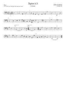 Partition viole de basse, clef en basse et en alto, Airs pour 3 violes de gambe avec Lyra viole de gambe et clavecin par John Jenkins