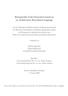 Retargetable code generation based on an architecture description language [Elektronische Ressource] / vorgelegt von Manuel Hohenauer