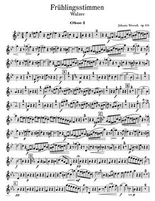 Partition hautbois 1, 2, voix of Spring, Strauss Jr., Johann
