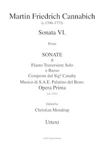 Partition complète (urtext), Sonate a Flauto Traversiere Solo e Basso Composte dal Sigr. Canaby Musico di S.A.E. Palatino del Reno. par Martin Friedrich Cannabich