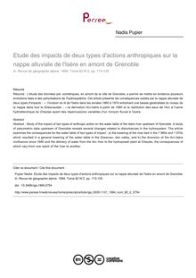 Etude des impacts de deux types d actions anthropiques sur la nappe alluviale de l Isère en amont de Grenoble - article ; n°2 ; vol.82, pg 113-125