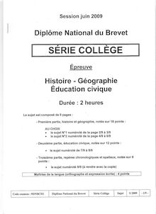 Histoire Géographie 2009 Brevet (filière générale)
