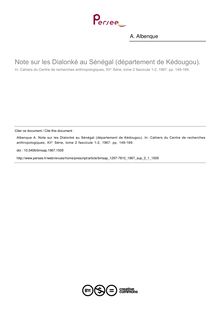 Note sur les Dialonké au Sénégal (département de Kédougou). - article ; n°1 ; vol.2, pg 149-169