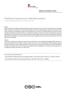 Problèmes d assurance et utilité décumulative.  - article ; n°4 ; vol.47, pg 921-935