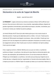 Déclaration de François Hollande à la suite de l appel de Manille