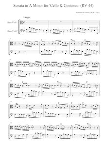 Partition complète, violoncelle Sonata en A minor, RV 44, A minor