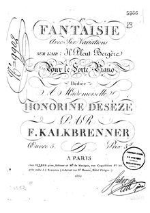 Partition complète, Fantasia No.1, Op.5, Kalkbrenner, Friedrich Wilhelm