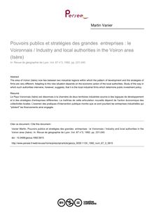 Pouvoirs publics et stratégies des grandes  entreprises : le Voironnais / Industry and local authorities in the Voiron area (Isère) - article ; n°3 ; vol.67, pg 231-240