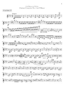 Partition violons I, II, clarinette Concerto No.1, F minor, Weber, Carl Maria von
