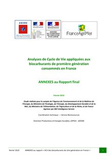 Analyses de cycle de vie appliquées aux biocarburants de première génération consommés en France (BIO Intelligence Service). : Annexes