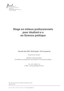 Stage en milieux professionnels pour étudiant·e·s en Science politique