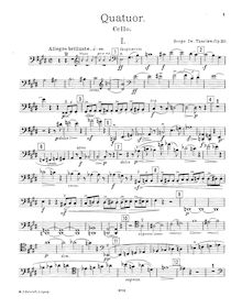 Partition de violoncelle, Piano quatuor, E major, Taneyev, Sergey