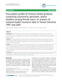 Prescription profile of Chinese herbal products containing coumestrol, genestein, and/or daidzein among female users: an analysis of national health insurance data in Taiwan between 1997 and 2007