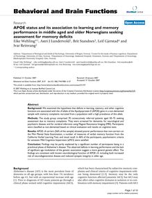 APOE status and its association to learning and memory performance in middle aged and older Norwegians seeking assessment for memory deficits