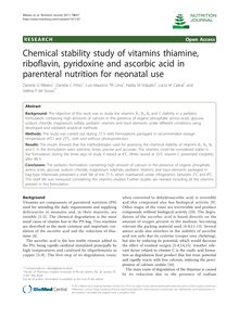 Chemical stability study of vitamins thiamine, riboflavin, pyridoxine and ascorbic acid in parenteral nutrition for neonatal use