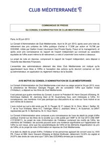 Le conseil de Club Med accepte l offre relevée d Axa PE et Fosun : Communiqué de presse