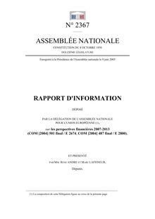 Rapport d information déposé par la délégation de l Assemblée nationale pour l Union européenne sur les perspectives financières 2007-2013