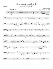 Partition violoncelle, Symphony No.31, D major, Rondeau, Michel par Michel Rondeau