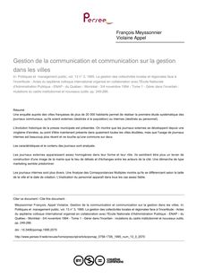 Gestion de la communication et communication sur la gestion dans les villes - article ; n°3 ; vol.13, pg 249-266
