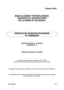 Sujet du Bac ST2S Sciences Physiques et Chimie