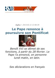 Texte de démission du pape en français.