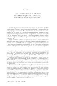 Les clauses « sans précédents » de la Lex de imperio Vespasiani. Une interprétation juridique - article ; n°1 ; vol.16, pg 25-43